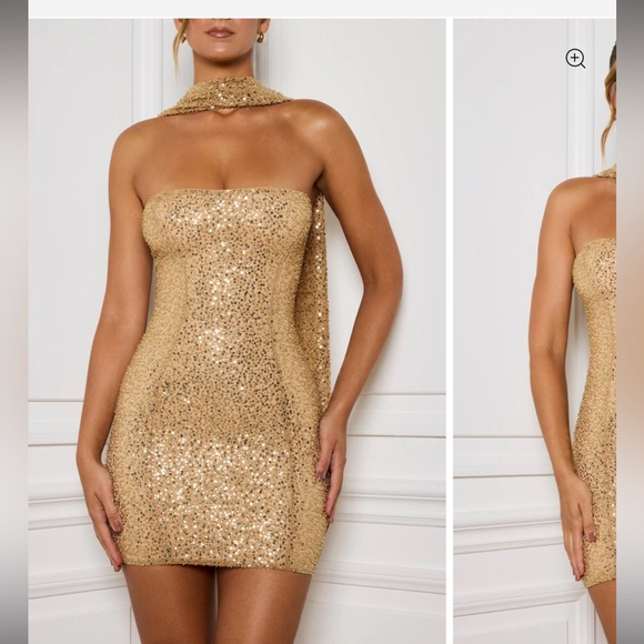 Oh-polly Embellished Scarf-Detail Mini Dress in Gold - Picture 4 of 8